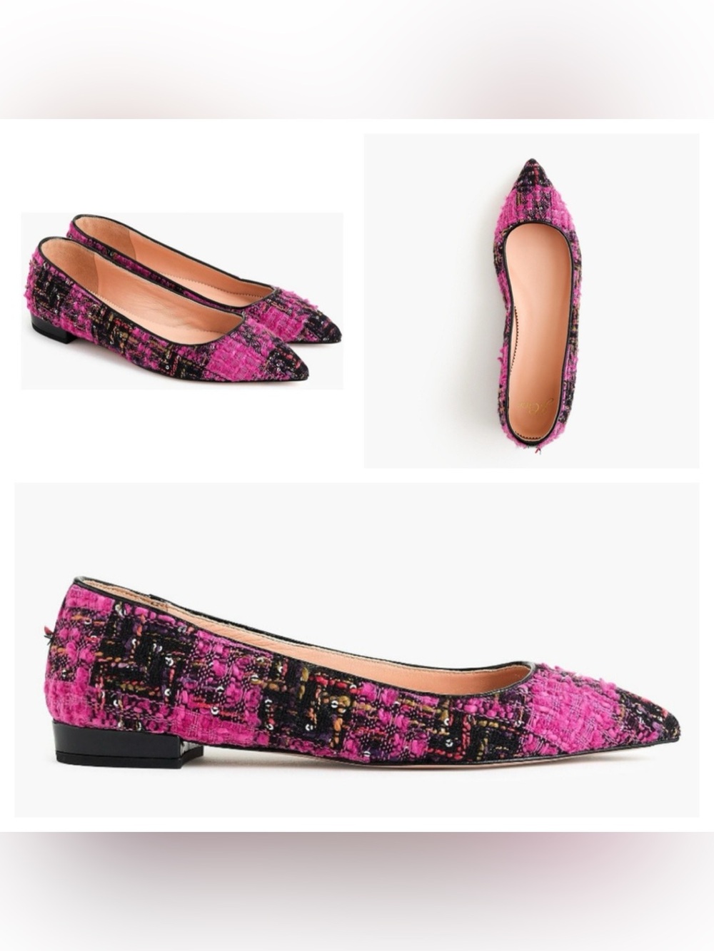 J.Crew Pink Tweed Flats Pointed-toe Pink Size 9